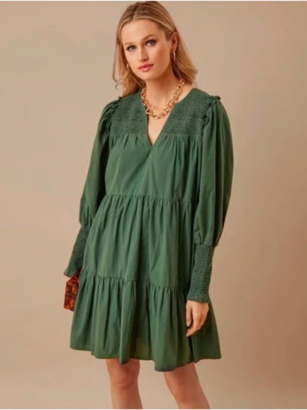 Tuckernuck Pomander Place Jaguar Green Ceci Mini Dress Women's Medium Smocked
